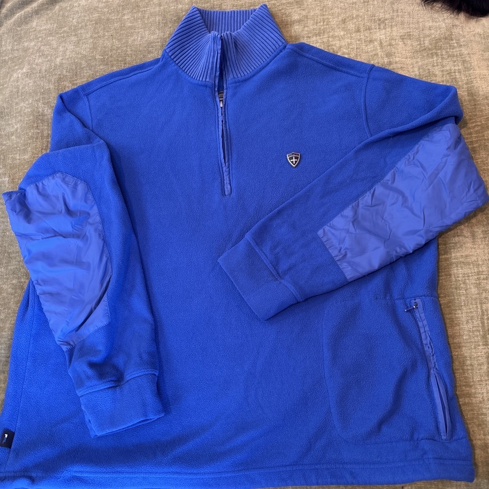 VTG Polo Ralph Lauren 1/4 Zip Fleece Pullover‎ Adult LG Blue Shield Badge Emblem